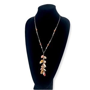 CHICO'S Pink Seashore Shell & Gemstone Lariat silver tone Necklace NEW​